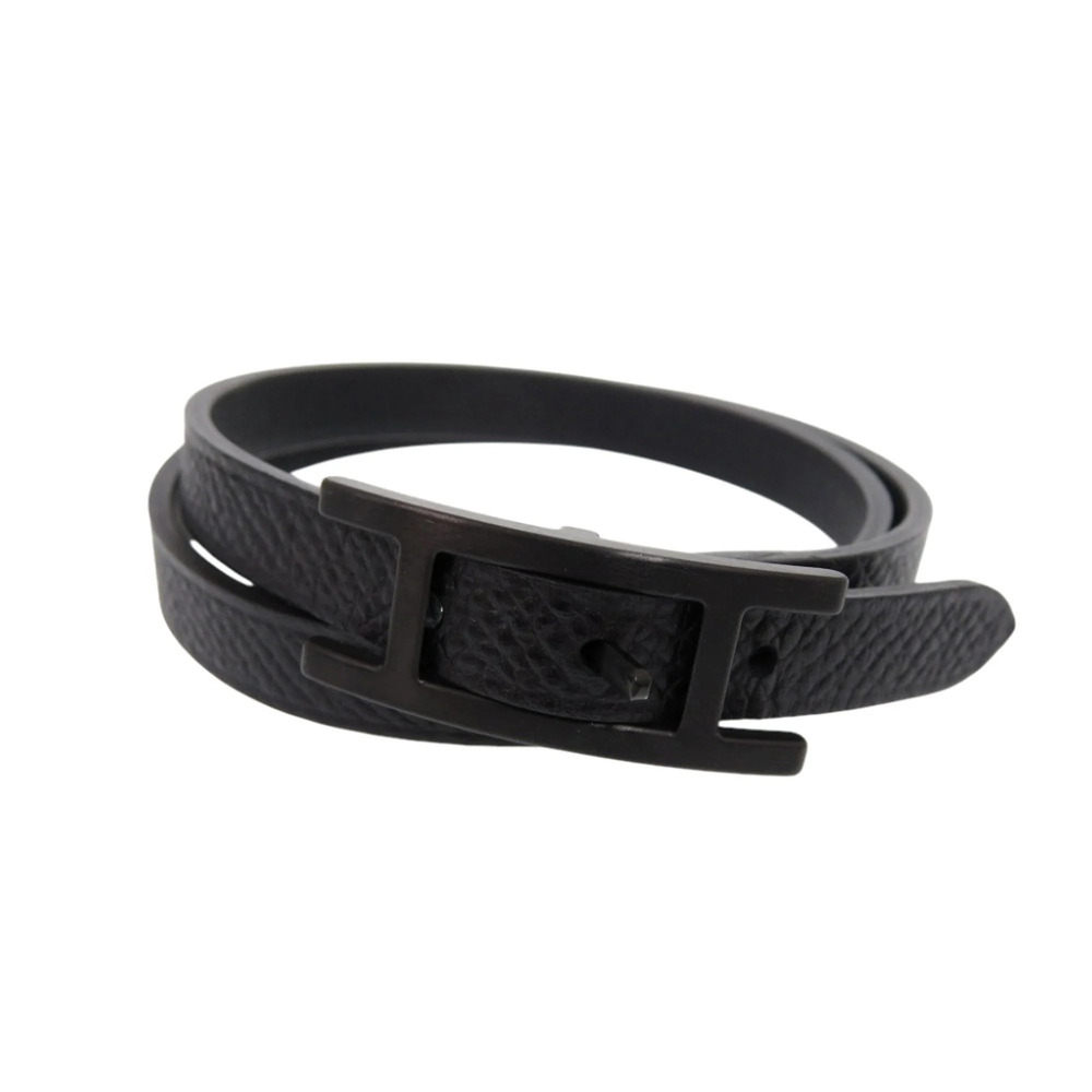 HERMES Black Leather Charm Bracelet